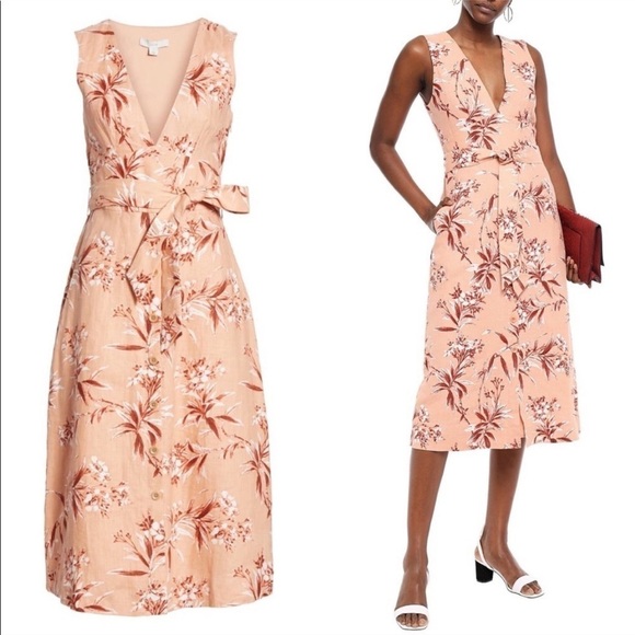 NEW NWT Joie Ethelda Dress Pink Floral Linen Midi Button Size Small S - Picture 1 of 9